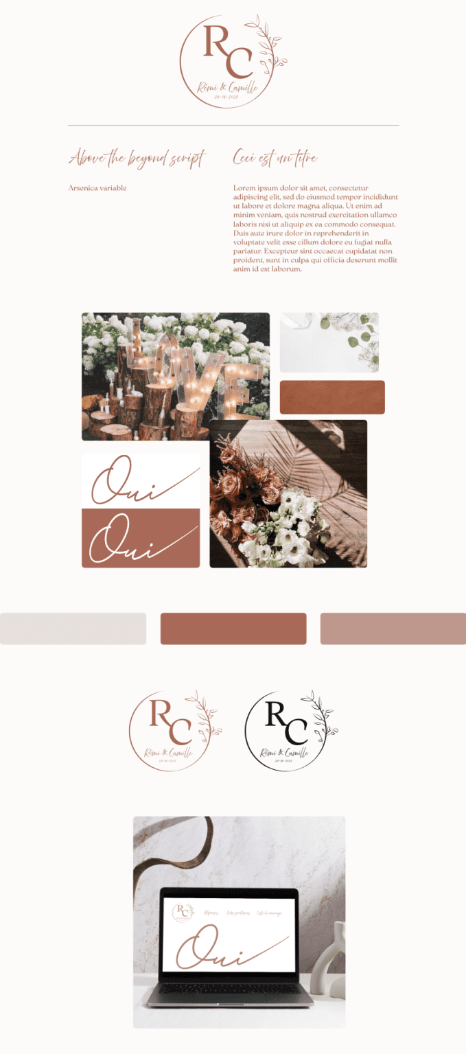 Image présentant les typographies, les photos d'inspirations pour la création d'un site internet de mariage