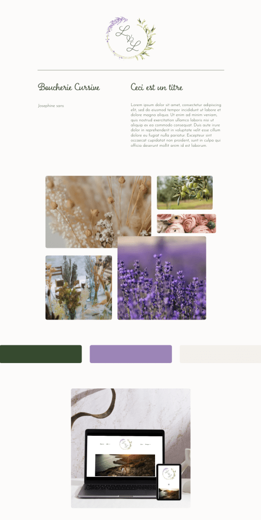 Image présentant les typographies, les photos d'inspirations pour la création d'un site internet de mariage